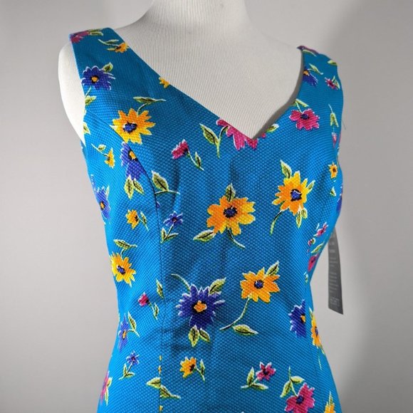 NEW‎ Kenar Floral Blue Sleeveless Dress Women's Size 4 - Picture 2 of 7